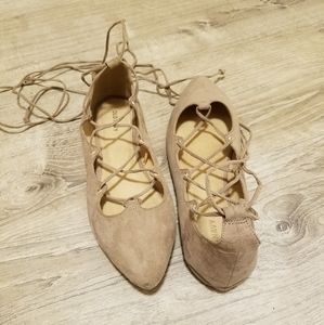 Strappy Beige Pointed Flats